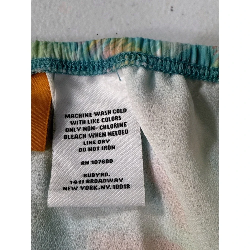 Ruby Rd Petite Turquoise Coral Abstract Ikat Print Midi Skirt PM Elastic Waist